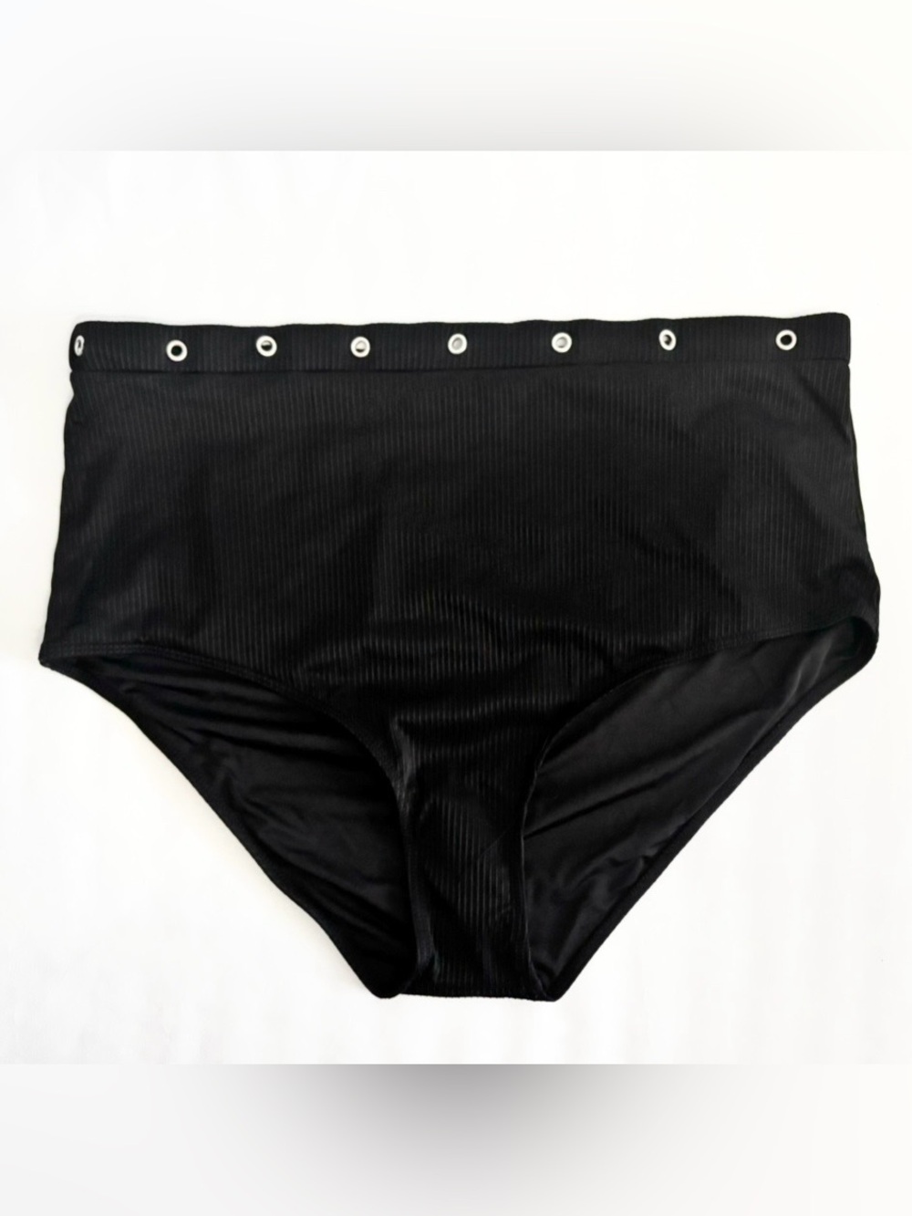YMI Women’s Black Ribbed High-Waist Bikini Bottom w/Grommet Trim, Size: 3X, NWT